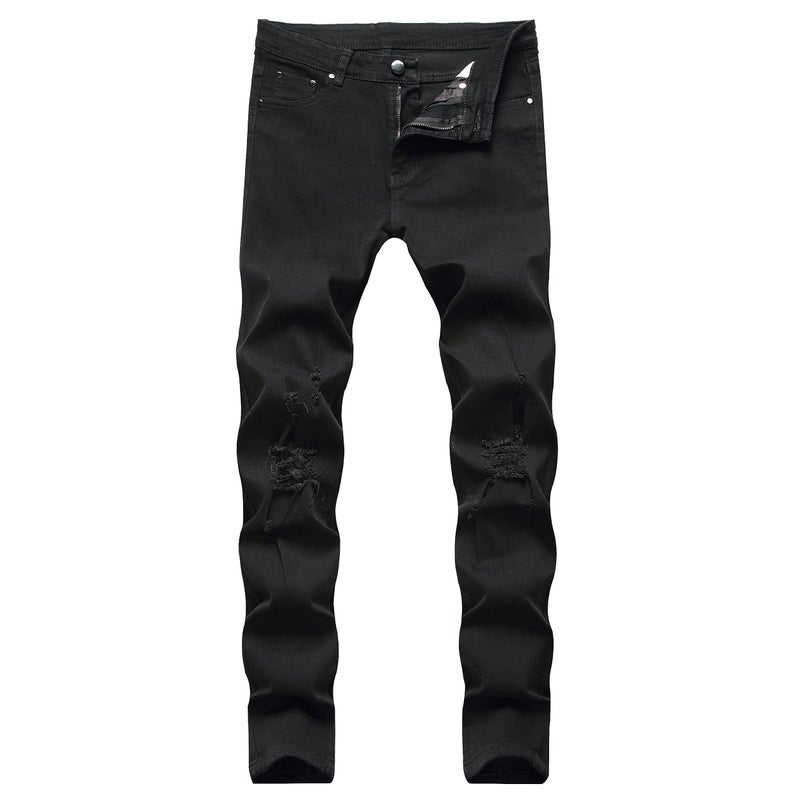 LONGBIDA Men's Slim Fit Ripped Stretch Skinny Jeans for Men, Distressed Tapered Leg Fashion Pants, Black, 38 - Image 4